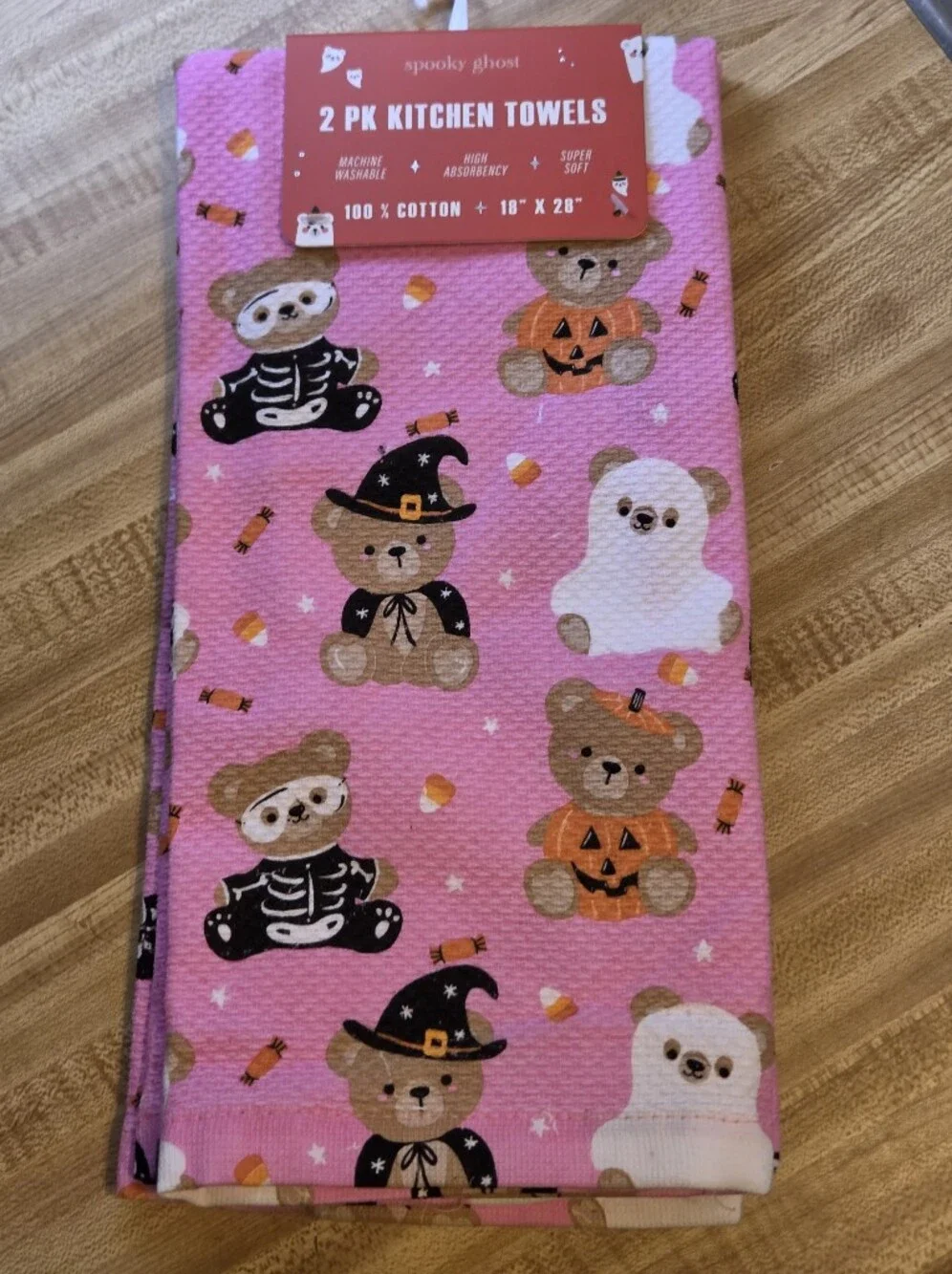 Halloween Bear NWT Set Of 2 Dishtowels